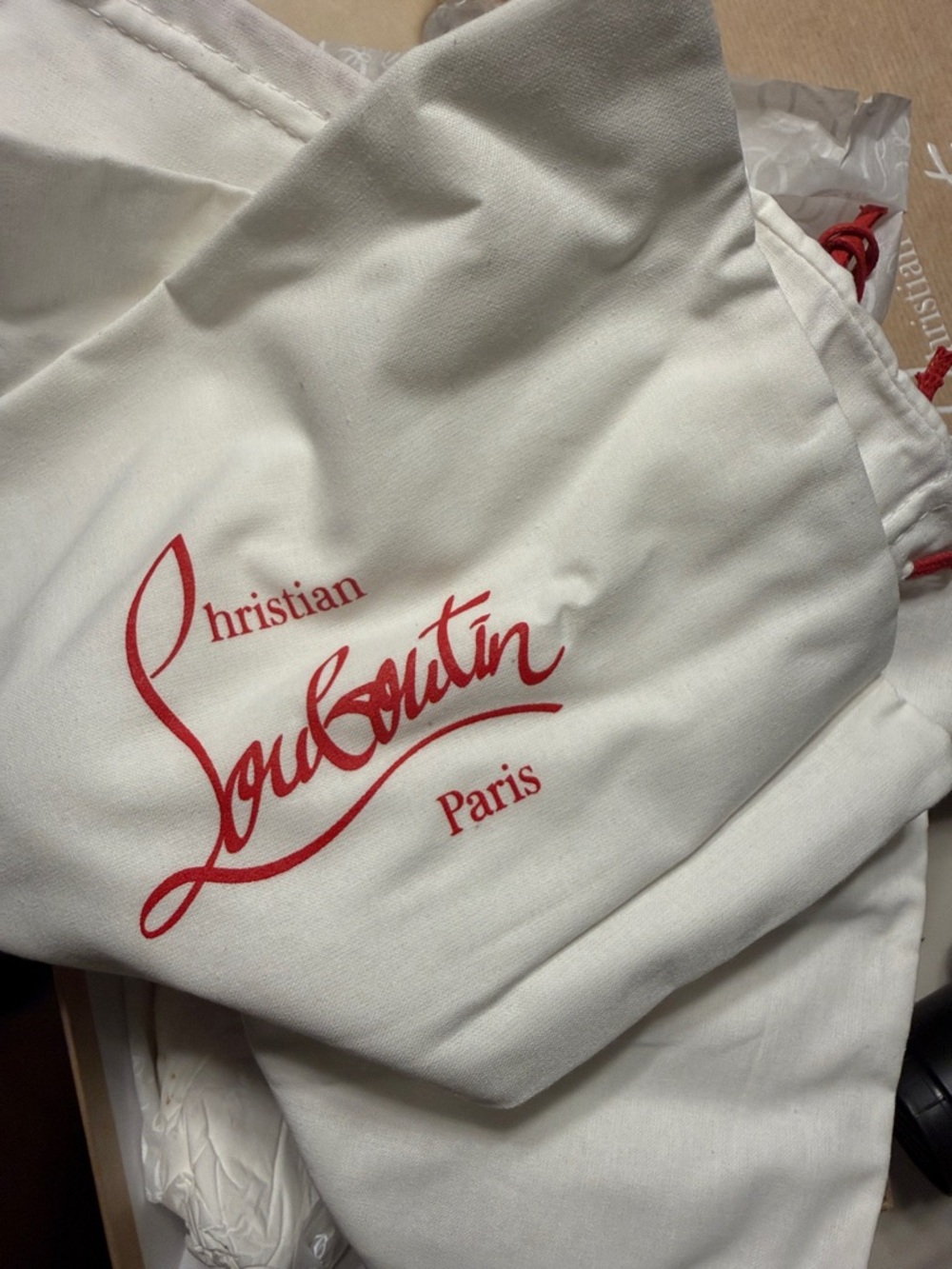 Christian Louboutin White Drawstring Dust Bag with Red Logo